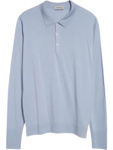 John Smedley For Todd Snyder Long Sleeve Polo In Blue Haze